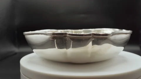 Silver antique bowl with rusty surface, vintage tableware from old collection 스톡 동영상 147614146