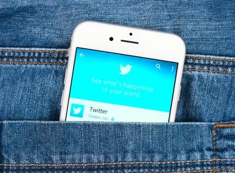 Silver apple iphone 6 displaying twitter application Stock Photos