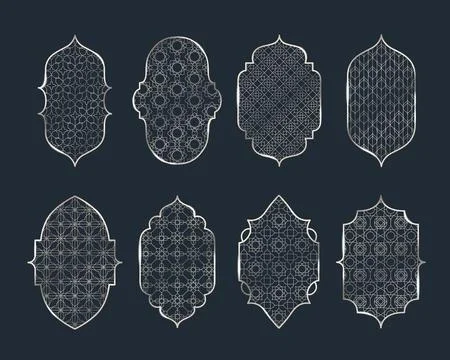 Silver Arab arch patterns with geometric designs Stock Illustration