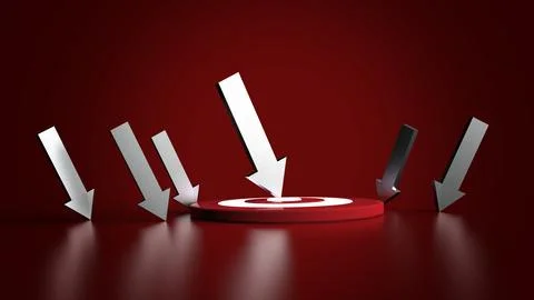 Silver arrow hit in the target in dark background. Business concept. 3D Ill.. Illustrazione stock