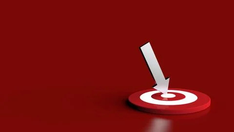 Silver arrow hit in the target in dark background. Business concept. 3D Ill.. Stock Illustration