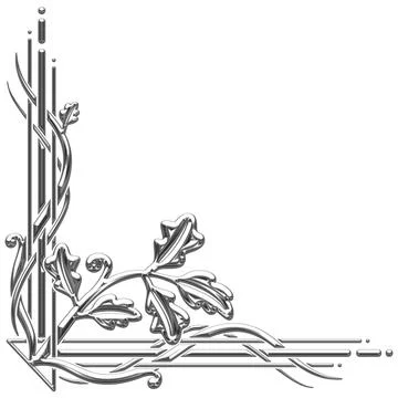 Silver Art Deco bottom corner with an oak branch Stock Illustration