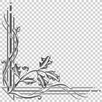 Silver Art Deco bottom corner with an oak branch Stock Illustration