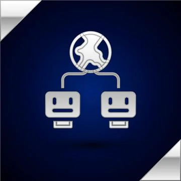 Silver Artificial intelligence icon isolated on dark blue background. Machine Stock Illustration