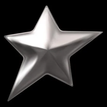Silver asymmetrical five-pointed star realistic 3D vector design, chrome space Stock Illustration