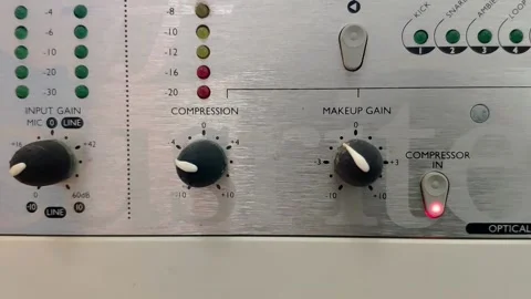 Silver audio device with knobs and vertical LED level meters. Also some 動画素材 145765369