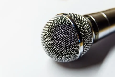 Silver audio microphone on white background Stock Photos