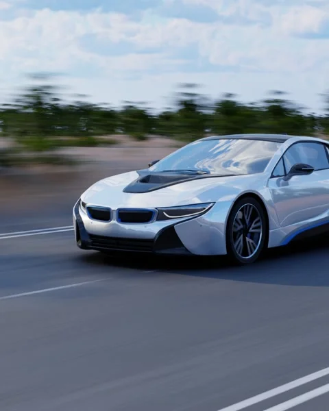 Silver automobile driving fast Stock Footage 287130688
