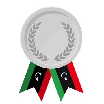 Silver award medal with Libya flag ribbons for winners Stock Illustration