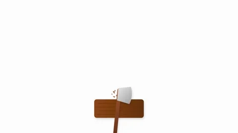 Silver Axe Impacting Brown Wood Log with Exploding Wood Chips in Flat Graph.. Stock-Footage 346007094