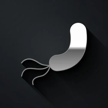 Silver Bacteria icon isolated on black background. Bacteria and germs, micr.. Stock Illustration