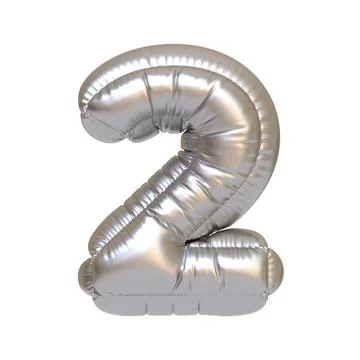 Silver balloon number 2 on white Stock Illustration