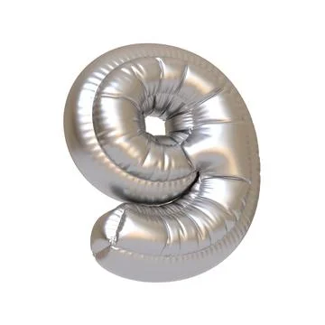 Silver Balloon Number 9 on White Background Illustrazione stock