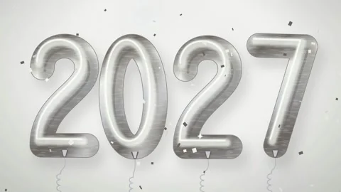 Silver Balloon Numbers 2027 Celebration Festive Party Decoration New Year Stock-Footage 345942426