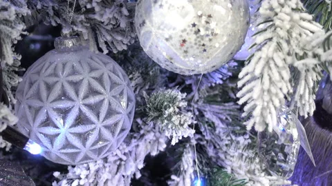 Silver balls on the Christmas tree. Stock Footage 164378195
