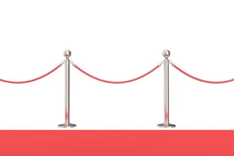 Silver barrier with red rope. 3d illustration isolated on white Stock Illustration