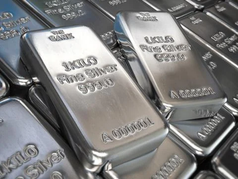 Silver bars or ingots background. Precious metal. Stock Illustration