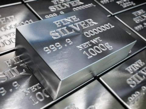 Silver bars or ingots background. Precious metal. 스톡 일러스트