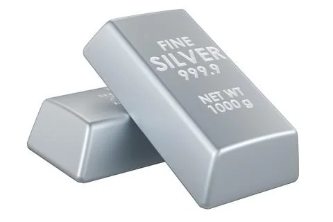 Silver bars, silver ingots. 3D rendering Stock Illustration
