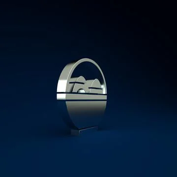 Silver Basket with easter eggs icon isolated on blue background. Happy Easter Stock Illustration