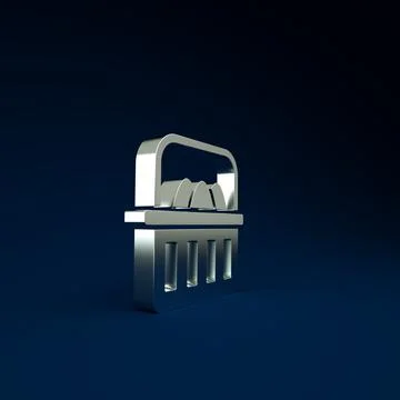 Silver Basket with easter eggs icon isolated on blue background. Happy Easter Stock Illustration