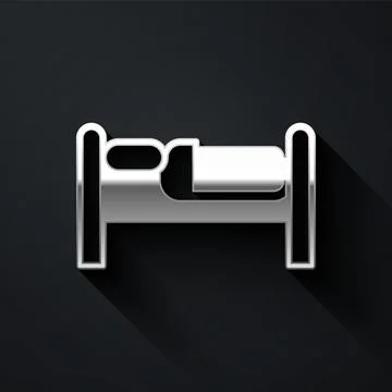 Silver Bed icon isolated on black background. Long shadow style. Vector Stock Illustration