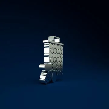 Silver Bee and honeycomb icon isolated on blue background. Honey cells. Sweet 스톡 일러스트
