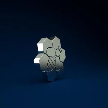 Silver Bee and honeycomb icon isolated on blue background. Honey cells. Honey Illustrazione stock