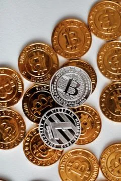 Silver bitcoin and litecoin Stock Photos
