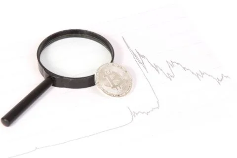 Silver bitcoin on the background graphics Stock Photos