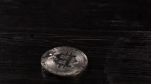 Silver bitcoin on black background Stock Footage 87251900