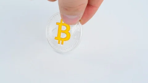 Silver bitcoin BTC coin. Stock Footage 99548170