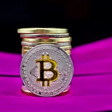 Silver bitcoin coin Stock Photos
