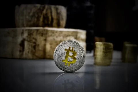 Silver bitcoin coin Stock Photos