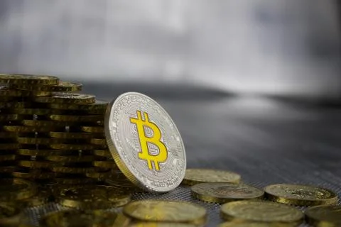 Silver Bitcoin coin Stock Photos