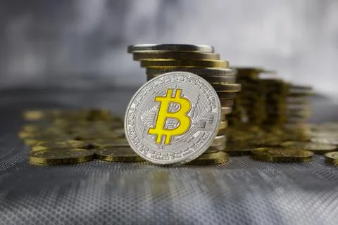 Silver bitcoin coin Stock Photos