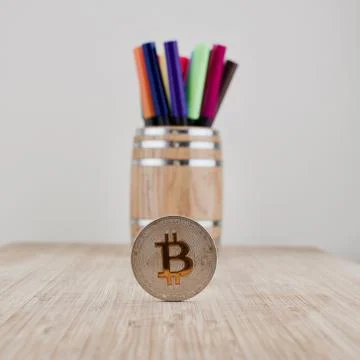 Silver bitcoin coin Stock Photos