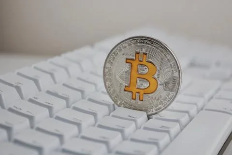 Silver bitcoin coin Stock Photos