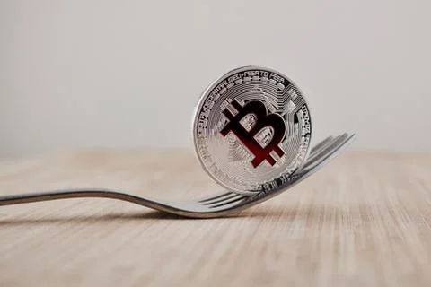 Silver Bitcoin coin Stock Photos