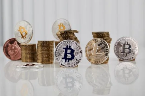 Silver bitcoin coin Stock Photos