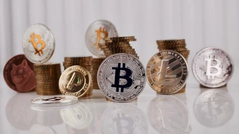 Silver bitcoin coin Stock Photos