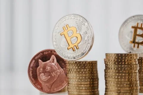 Silver bitcoin coin Stock Photos