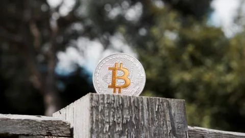 Silver bitcoin coin Stock Photos