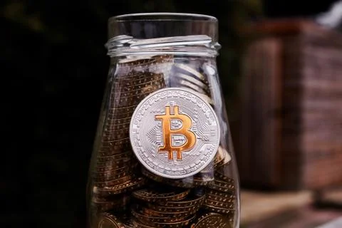 Silver bitcoin coin Stock Photos