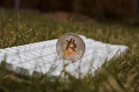 Silver Bitcoin coin Stock Photos