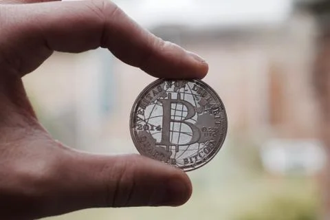 Silver bitcoin coin Stock Photos