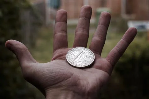 Silver bitcoin coin Stock Photos