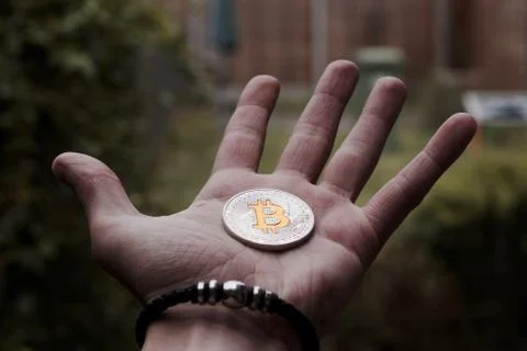 Silver bitcoin coin Stock Photos