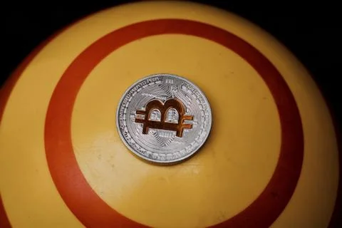 Silver bitcoin coin Stock Photos