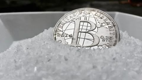 Silver bitcoin coin Stock Photos